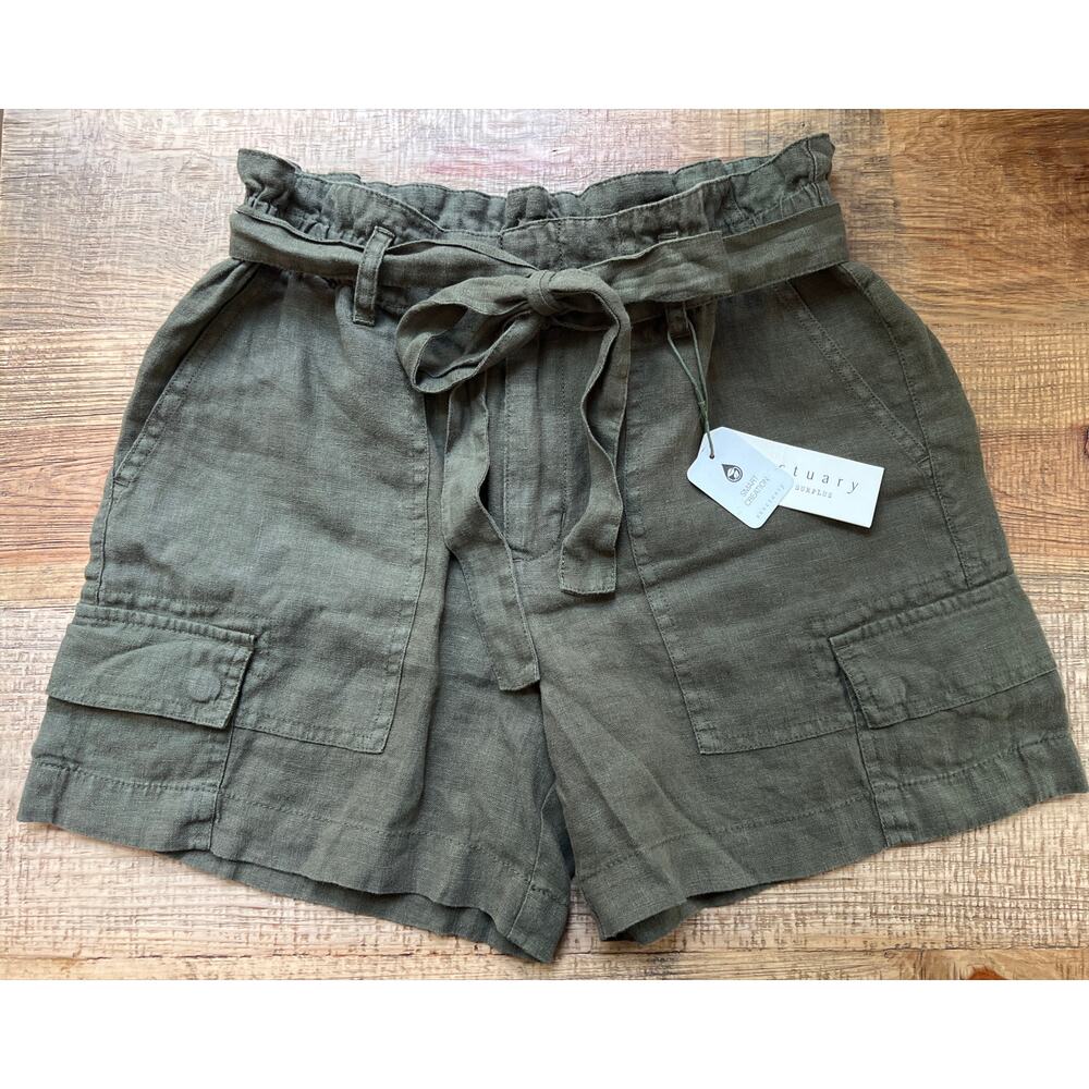 NWT Sanctuary Paperbag Cargo Shorts Tie Belt Army Green Olive 5" Inseam Medium